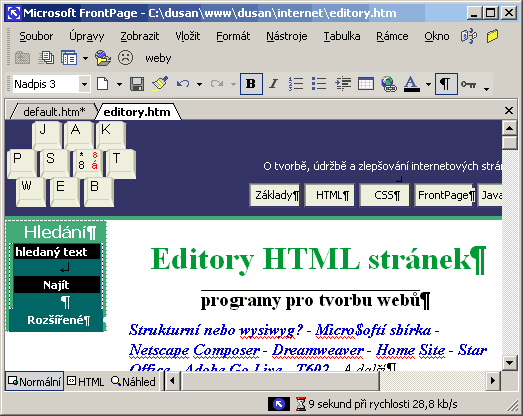 Tato strnka upravovan ve wysiwyg editoru FrontPage 2002